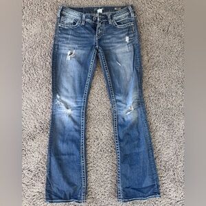 Silver Jeans Distressed Medium Blue Bootcut Jeans